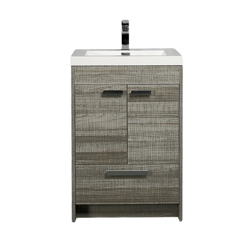 EVIVA EVVN600-8-24ASH LUGANO 24 INCH MODERN BATHROOM VANITY IN ASH WITH WHITE INTEGRATED ACRYLIC SINK