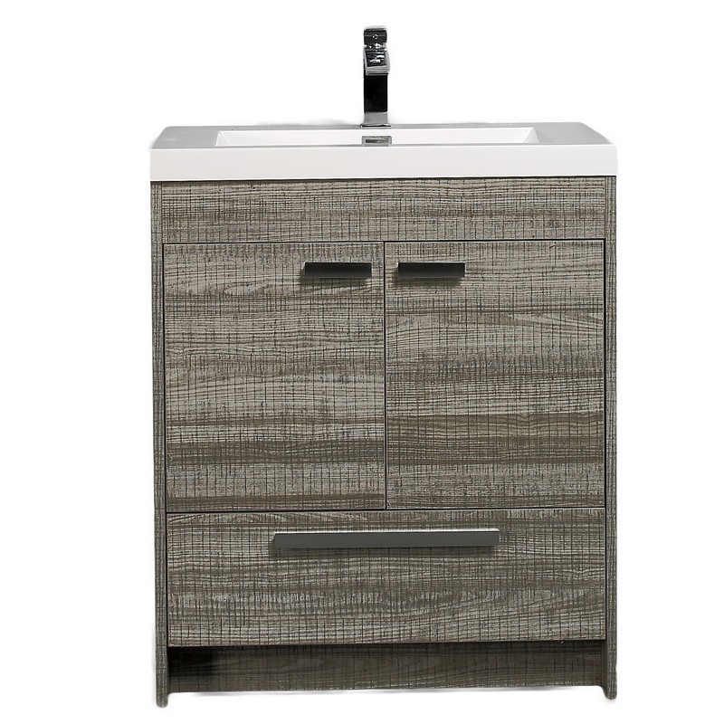 EVIVA EVVN750-8-30ASH LUGANO 30 INCH MODERN BATHROOM VANITY IN ASH WITH WHITE INTEGRATED ACRYLIC SINK