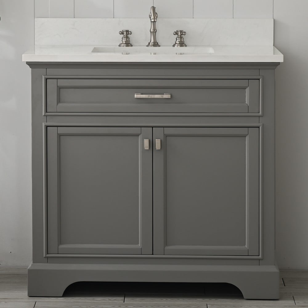 DESIGN ELEMENT ML-36-GY MILANO 36 INCH BATH VANITY IN GRAY WITH WHITE QUARTZ TOP