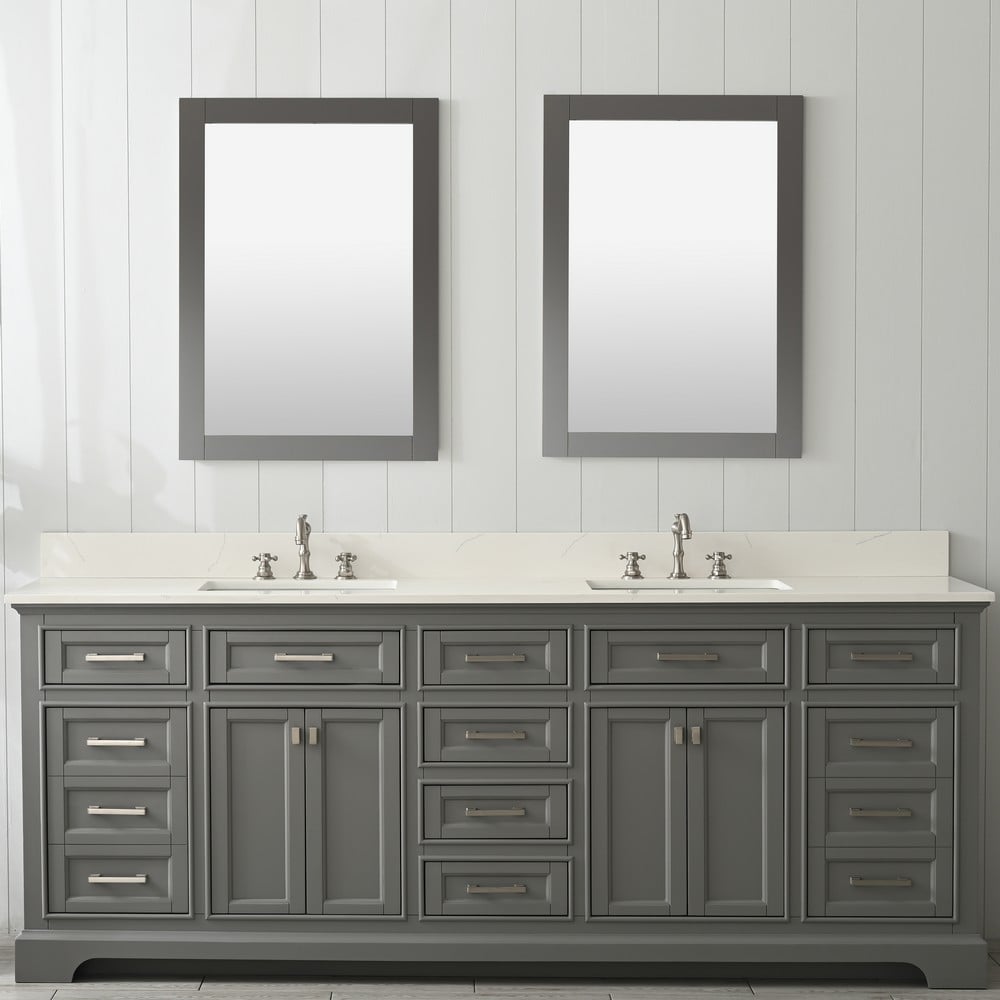 DESIGN ELEMENT ML-84-GY MILANO 84 INCH BATH VANITY IN GRAY WITH WHITE QUARTZ TOP