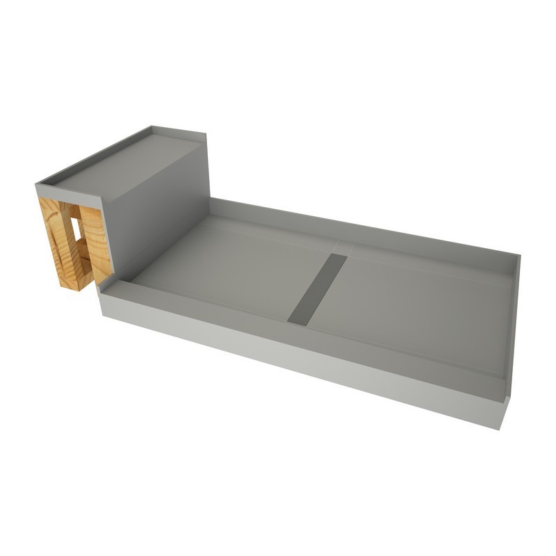 TILE REDI RT3448C-TT-RB34-KIT BASE'N BENCH 34 D X 60 W INCH FULLY INTEGRATED SHOWER PAN KIT WITH CENTER PVC DRAIN, CENTER TRENCH WITH TILEABLE TOP GRATE AND BENCH RB4812