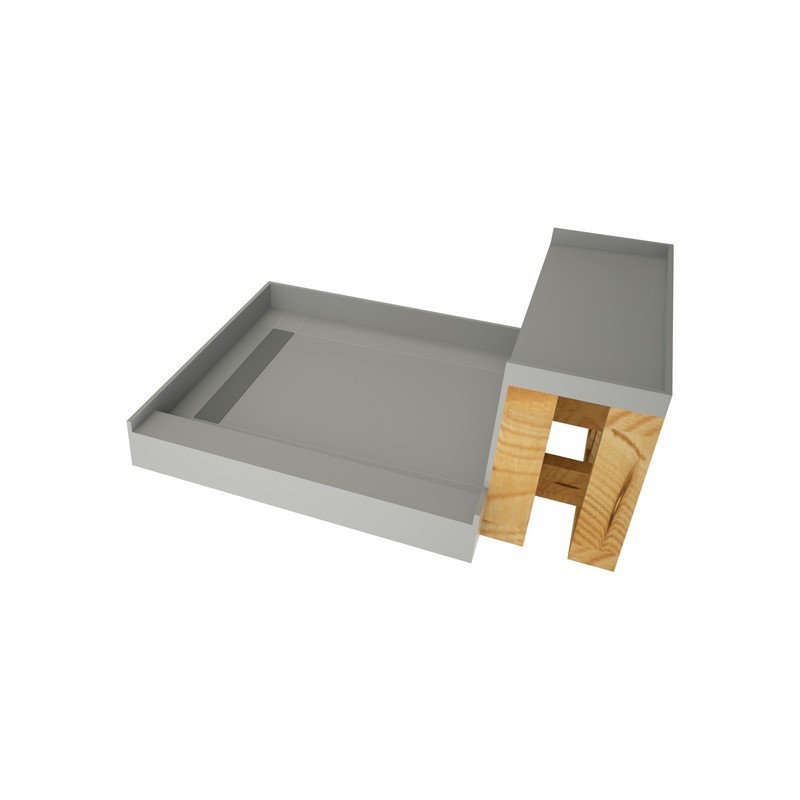 TILE REDI WF4848L-RB48-KIT BASE'N BENCH 48 D X 60 W INCH FULLY INTEGRATED SHOWER PAN KIT WITH LEFT PVC DRAIN, LEFT WONDERFALL TRENCH AND BENCH RB4812