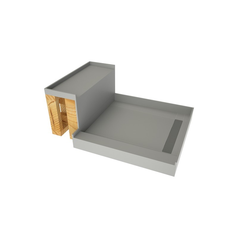 TILE REDI WF4848R-RB48-KIT BASE'N BENCH 48 D X 60 W INCH FULLY INTEGRATED SHOWER PAN KIT WITH RIGHT PVC DRAIN, RIGHT WONDERFALL TRENCH AND BENCH RB4812