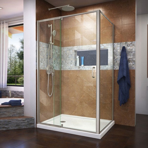 DREAMLINE DL-6719L-04 FLEX 36 D X 48 W X 74 3/4 H INCH SEMI-FRAMELESS SHOWER ENCLOSURE WITH DRAIN BASE KIT