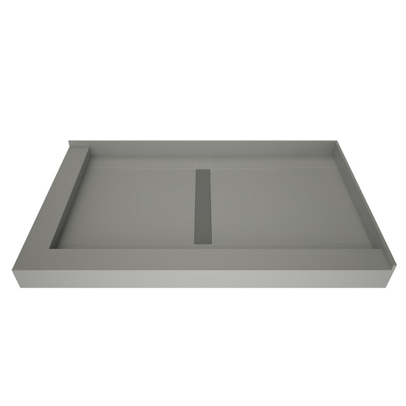 TILE REDI RT3648CDL-PVC-TT REDI TRENCH 36 D X 48 W INCH FULLY INTEGRATED SHOWER PAN WITH CENTER PVC DRAIN, CENTER TRENCH WITH TILEABLE BRUSHED NICKEL GRATE AND LEFT DUAL CURB
