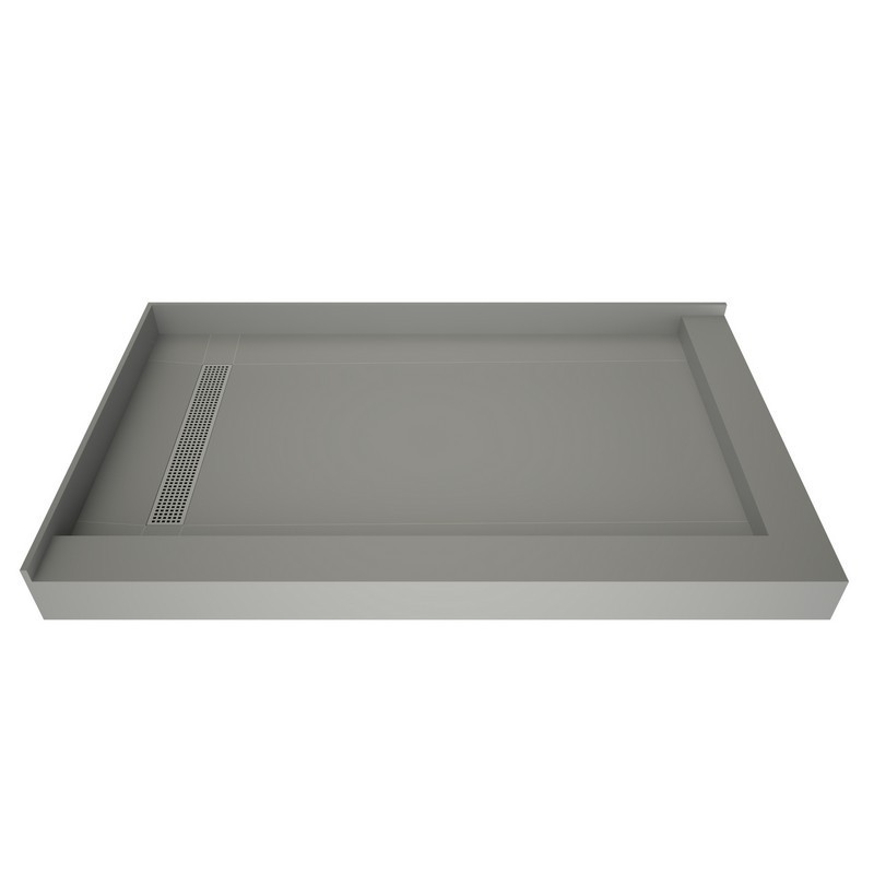 TILE REDI RT3460LDR-PVC-SQBN REDI TRENCH 34 D X 60 W INCH FULLY INTEGRATED SHOWER PAN WITH LEFT PVC DRAIN, LEFT TRENCH WITH DESIGNER BRUSHED NICKEL GRATE AND RIGHT DUAL CURB