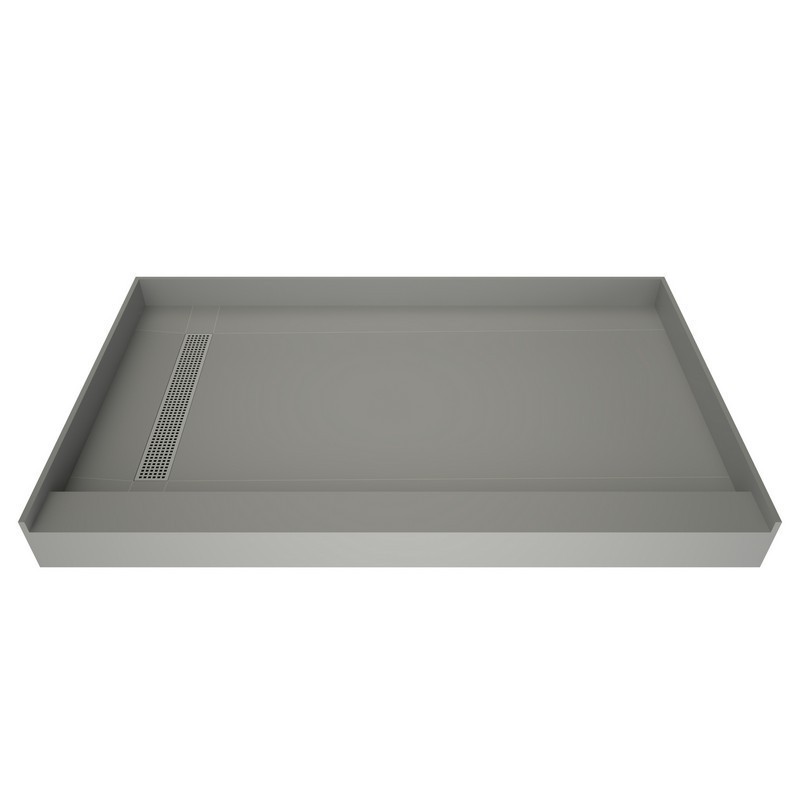 TILE REDI RT3460L-PVC-SQPC REDI TRENCH 34 D X 60 W INCH FULLY INTEGRATED SHOWER PAN WITH LEFT PVC DRAIN, LEFT TRENCH WITH DESIGNER POLISHED CHROME GRATE, 2.5 INCH CURB
