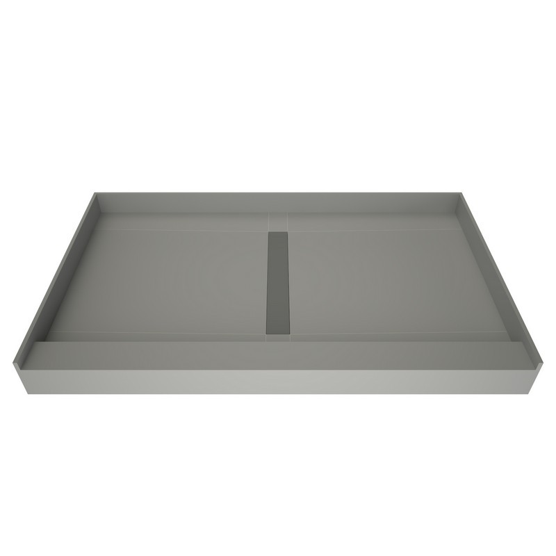 TILE REDI RT3448C-PVC-TT REDI TRENCH 34 D X 48 W INCH FULLY INTEGRATED SHOWER PAN WITH CENTER PVC DRAIN AND  CENTER TRENCH WITH TILEABLE BRUSHED NICKEL GRATE