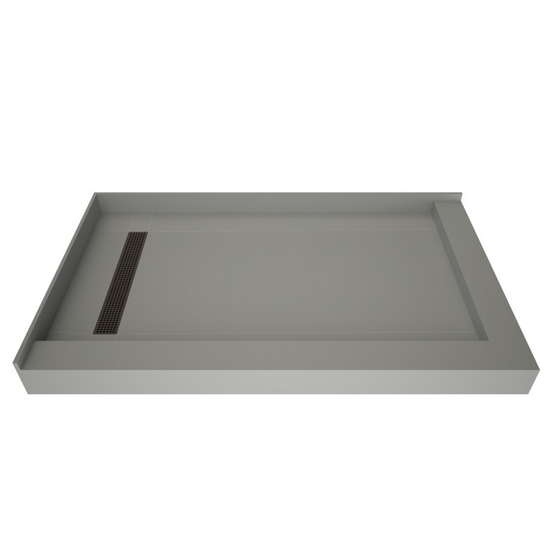 TILE REDI RT3660LDR-PVC REDI TRENCH 36 D X 60 W INCH FULLY INTEGRATED SHOWER PAN WITH LEFT PVC DRAIN, LEFT TRENCH WITH DESIGNER GRATE AND RIGHT DUAL CURB
