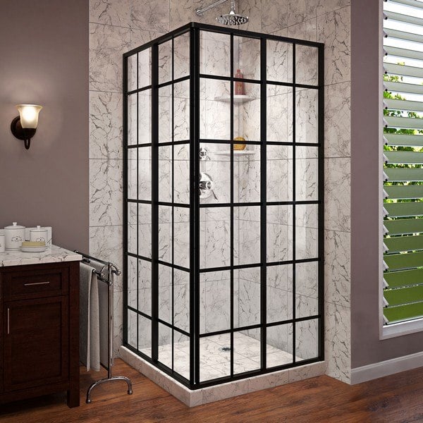 DREAMLINE SHEN-8140400-89 FRENCH CORNER 40-1/2 D X 40-1/2 W X 72 H FRAMED SLIDING SHOWER ENCLOSURE IN SATIN BLACK