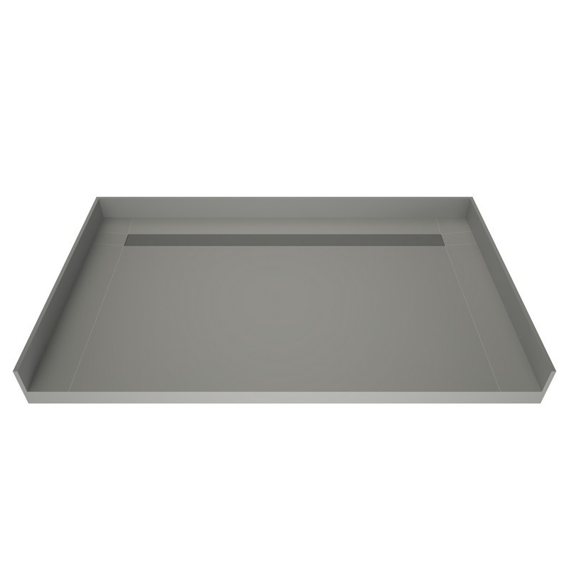 TILE REDI RT4260CBFB-PVC-BN3 REDI TRENCH 42 D X 60 W INCH FULLY INTEGRATED BARRIER FREE SHOWER PAN WITH BACK PVC DRAIN AND BACK TRENCH WITH SOLID BRUSHED NICKEL GRATE