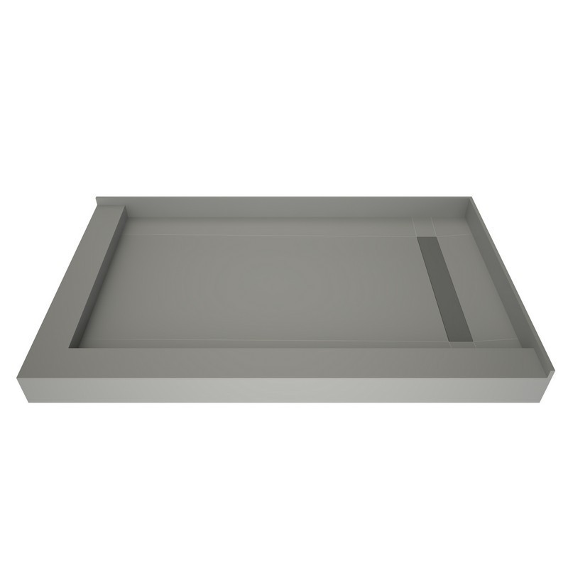 TILE REDI RT3660RDL-PVC-TBN REDI TRENCH 36 D X 60 W INCH FULLY INTEGRATED SHOWER PAN WITH RIGHT PVC DRAIN, RIGHT TRENCH WITH TILEABLE BRUSHED NICKEL GRATE AND LEFT DUAL CURB