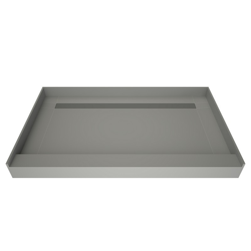 TILE REDI RT4872B-PVC-SBN REDI TRENCH 48 D X 72 W INCH FULLY INTEGRATED SHOWER PAN WITH BACK PVC DRAIN AND BACK TRENCH WITH SOLID BRUSHED NICKEL GRATE