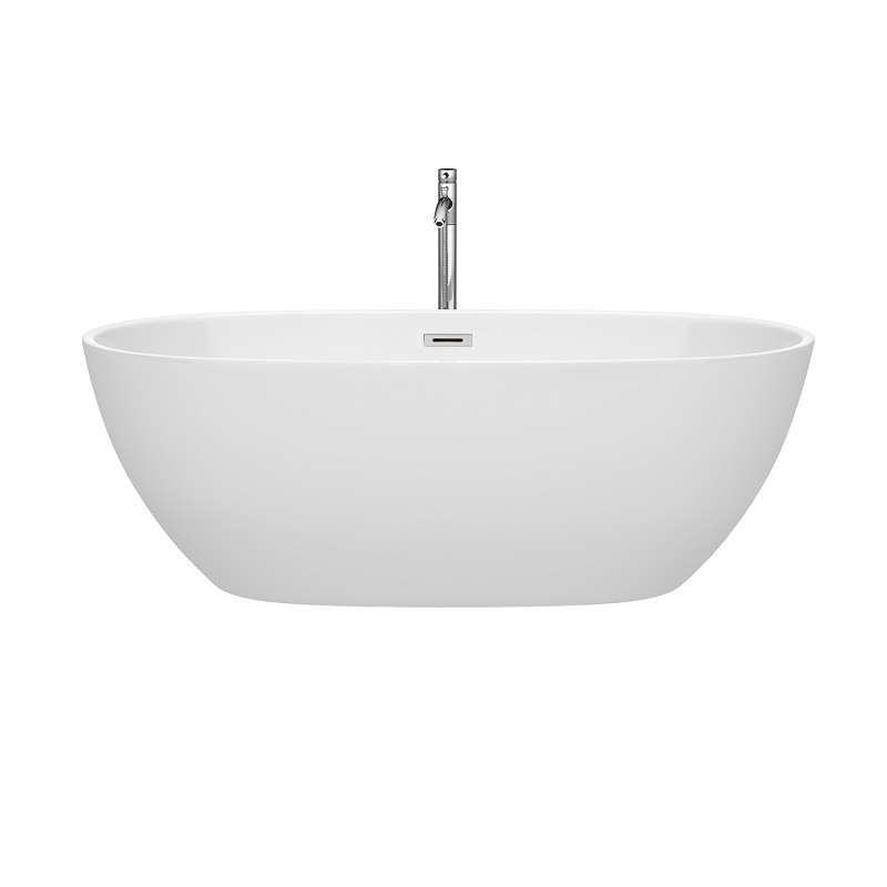 WYNDHAM COLLECTION WCBTK156167ATP11 JUNO 67 INCH SOAKING BATHTUB IN WHITE WITH TRIM AND FLOOR MOUNTED FAUCET