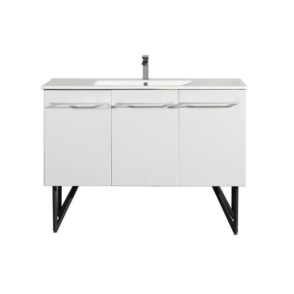 SWISS MADISON SM-BV214 ANNECY 48 INCH SINGLE BATHROOM VANITY IN GLOSSY WHITE WITH WHITE BASIN, TWO DOORS AND ONE DRAWER
