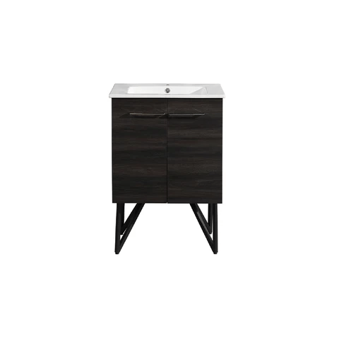SWISS MADISON SM-BV222 ANNECY 24 INCH SINGLE BATHROOM VANITY IN BLACK WALNUT WITH TWO DOORS AND WHITE BASIN