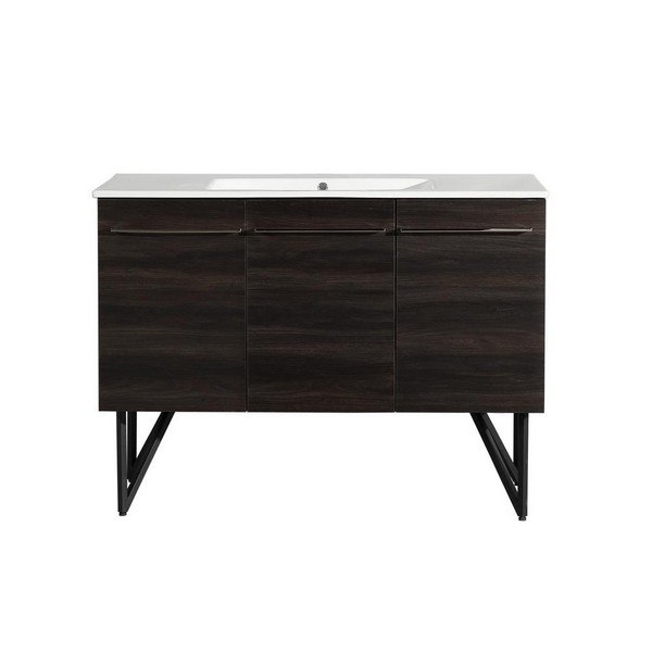 SWISS MADISON SM-BV224 ANNECY 48 INCH SINGLE BATHROOM VANITY IN BLACK WALNUT WITH WHITE BASIN, TWO DOORS AND ONE DRAWER