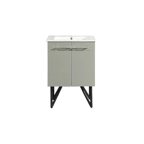 SWISS MADISON SM-BV232 ANNECY 24 INCH SINGLE BATHROOM VANITY IN GREY WITH TWO DOORS AND WHITE BASIN