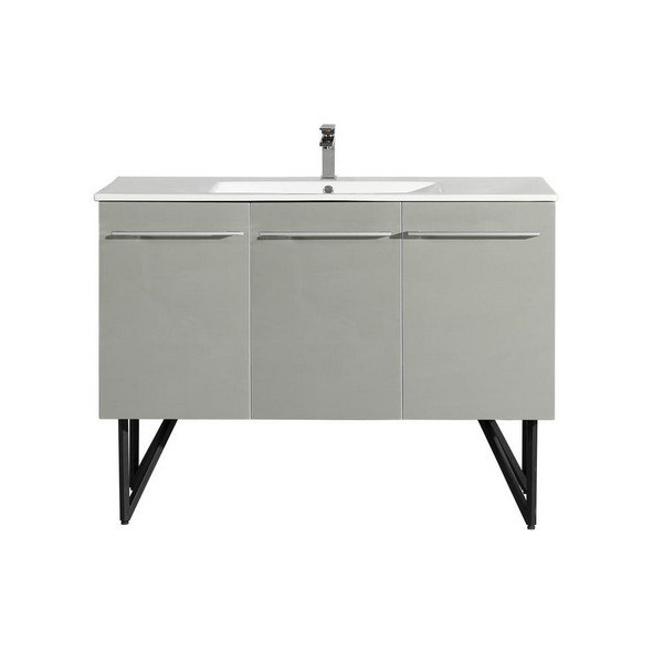 SWISS MADISON SM-BV234 ANNECY 48 INCH SINGLE BATHROOM VANITY IN BRUSHED ALUMINUM WITH WHITE BASIN, TWO DOORS AND ONE DRAWER