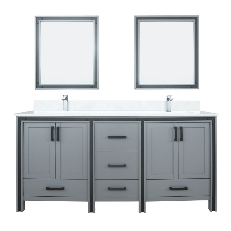 LEXORA LVZV72D211 ZIVA 73 INCH DOUBLE SINK BATH VANITY WITH WHITE QUARTZ TOP AND FAUCET AND 30 INCH MIRROR