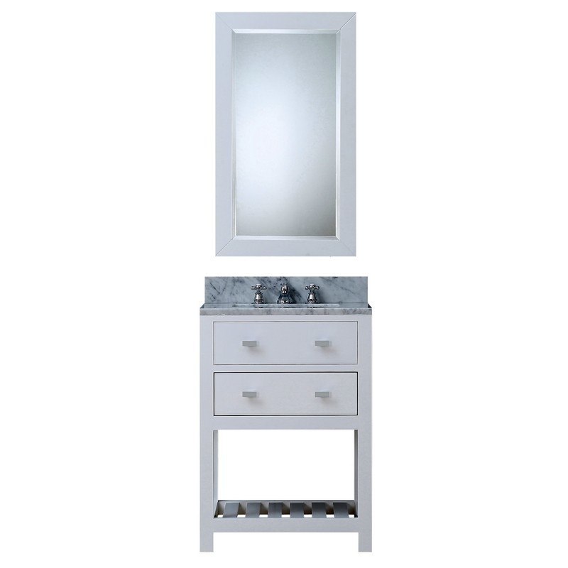 WATER-CREATION MA24CW01PW-R21000000 MADALYN 24 INCH PURE WHITE SINGLE SINK BATHROOM VANITY WITH MATCHING FRAMED MIRROR