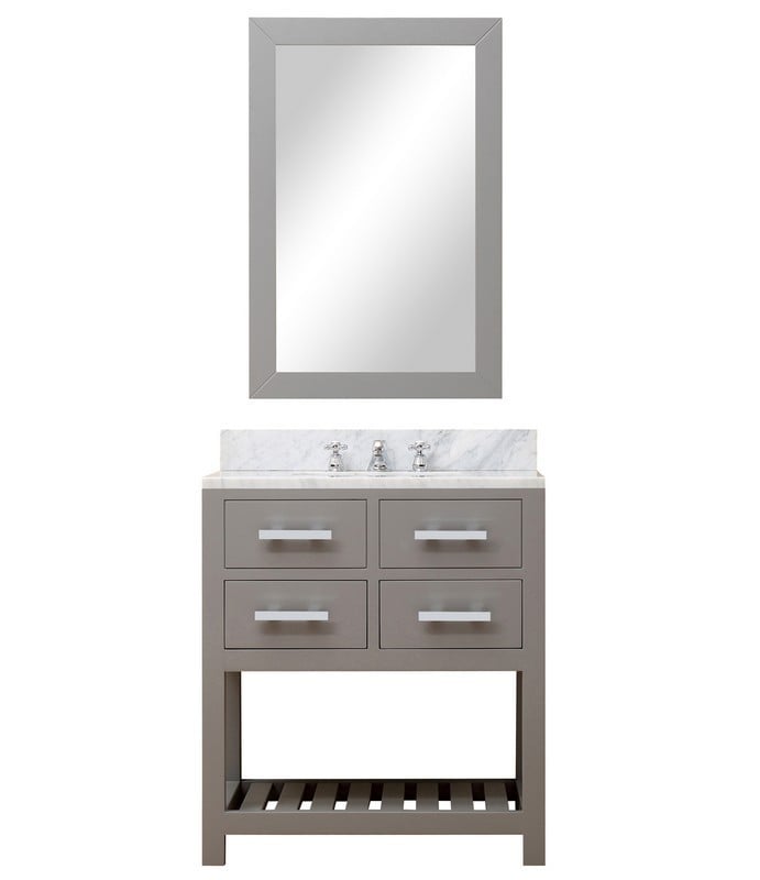 WATER-CREATION MA30CW01CG-R24000000 MADALYN 30 INCH CASHMERE GREY SINGLE SINK BATHROOM VANITY WITH MATCHING FRAMED MIRROR