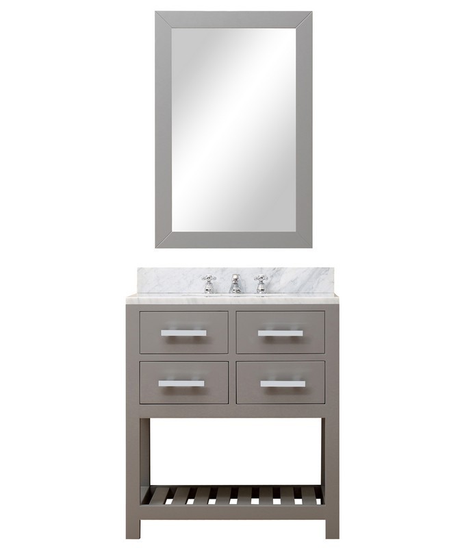 WATER-CREATION MA30CW01CG-R24BX0901 MADALYN 30 INCH CASHMERE GREY SINGLE SINK BATHROOM VANITY WITH MATCHING FRAMED MIRROR AND FAUCET