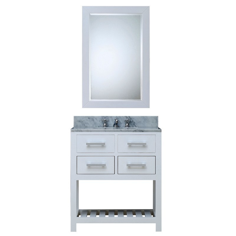 WATER-CREATION MA30CW01PW-R24000000 MADALYN 30 INCH PURE WHITE SINGLE SINK BATHROOM VANITY WITH MATCHING FRAMED MIRROR