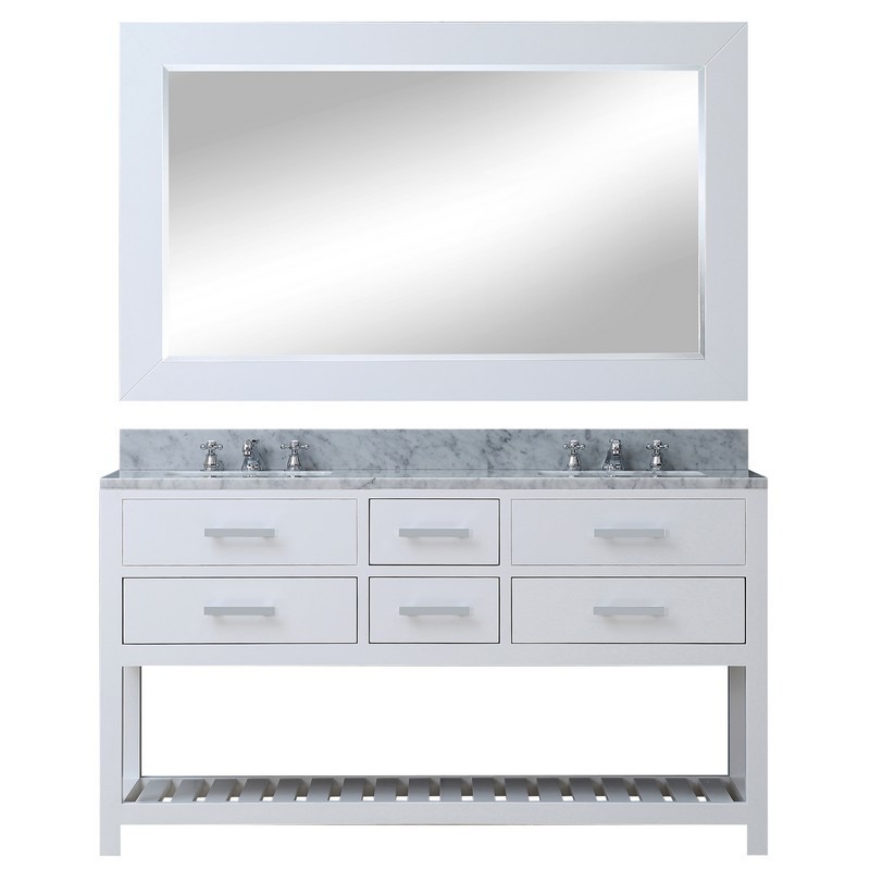 WATER-CREATION MA60CW01PW-R60000000 MADALYN 60 INCH PURE WHITE DOUBLE SINK BATHROOM VANITY WITH MATCHING FRAMED MIRROR