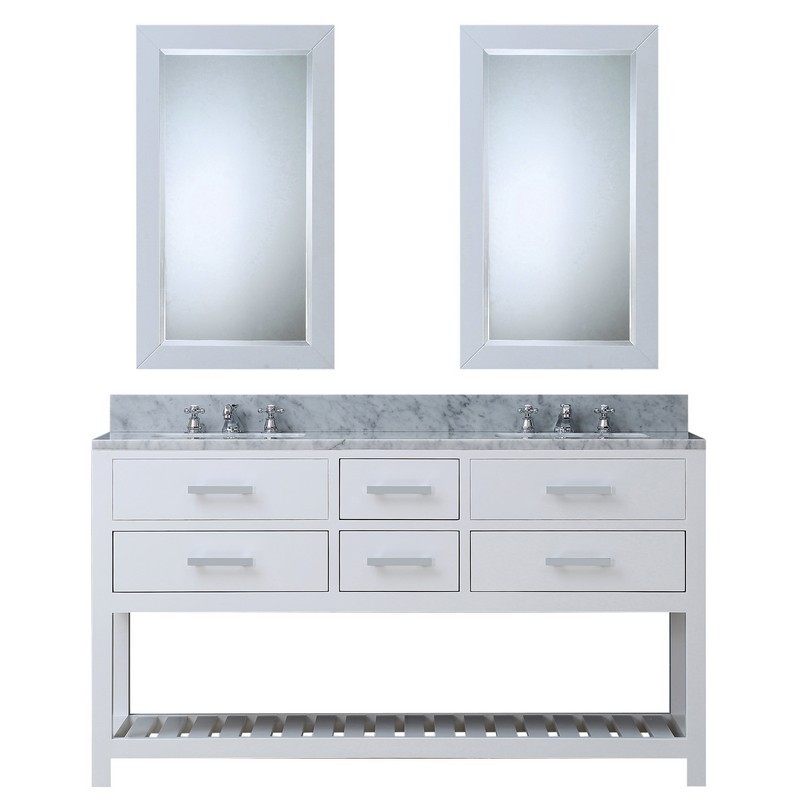 WATER-CREATION MA60CW01PW-R21BX0901 MADALYN 60 INCH PURE WHITE DOUBLE SINK BATHROOM VANITY WITH 2 MATCHING FRAMED MIRRORS AND FAUCETS