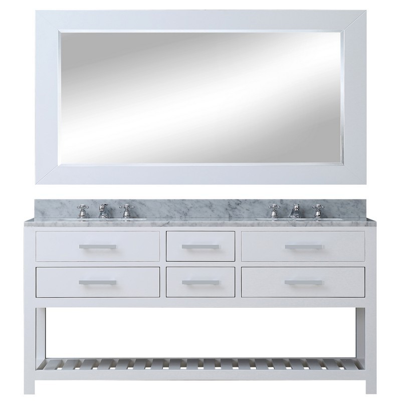 WATER-CREATION MA72CW01PW-R72BX0901 MADALYN 72 INCH PURE WHITE DOUBLE SINK BATHROOM VANITY WITH MATCHING FRAMED MIRROR AND FAUCET