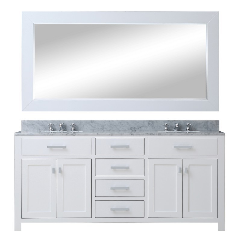 WATER-CREATION MS60CW01PW-R60BX0901 MADISON 60 INCH PURE WHITE DOUBLE SINK BATHROOM VANITY WITH MATCHING FRAMED MIRROR AND FAUCET