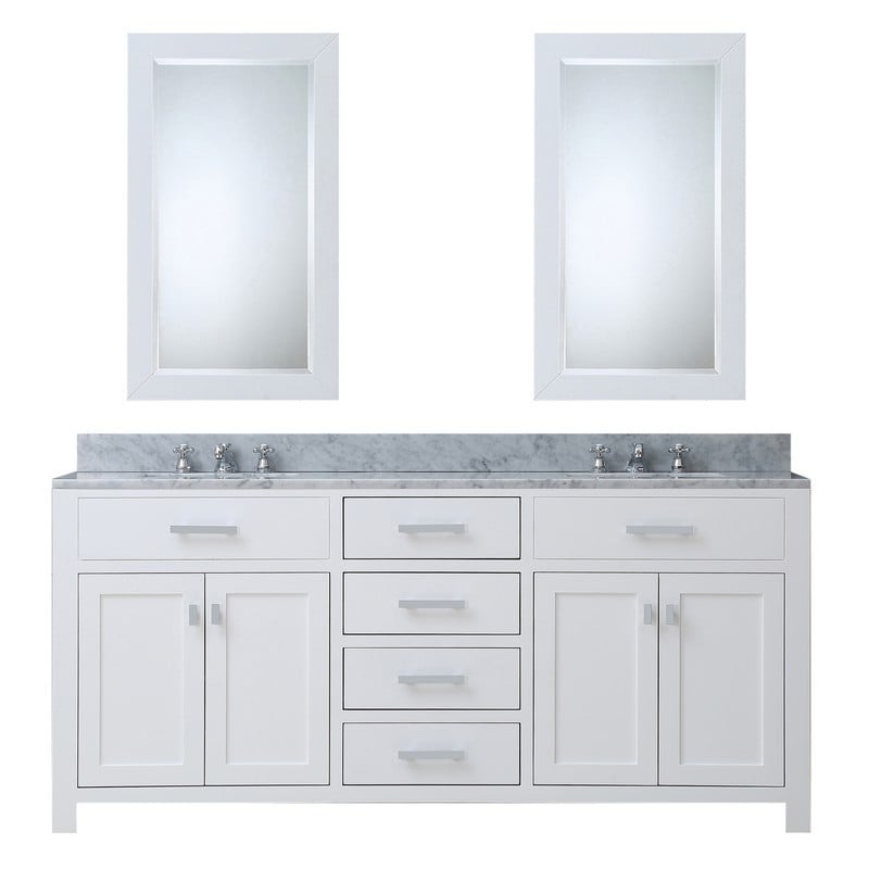 WATER-CREATION MS60CW01PW-R21000000 MADISON 60 INCH PURE WHITE DOUBLE SINK BATHROOM VANITY WITH 2 MATCHING FRAMED MIRRORS