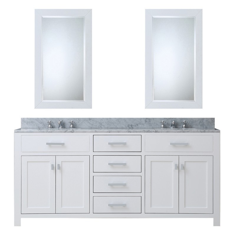 WATER-CREATION MS60CW01PW-R21BX0901 MADISON 60 INCH PURE WHITE DOUBLE SINK BATHROOM VANITY WITH 2 MATCHING FRAMED MIRRORS AND FAUCETS