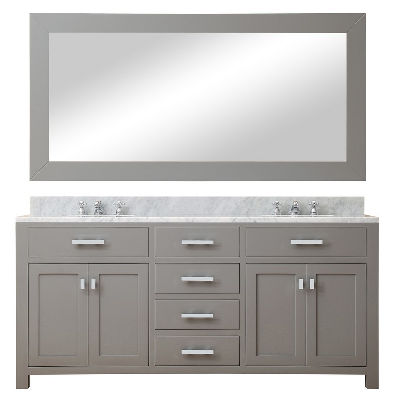 WATER-CREATION MS72CW01CG-R72BX0901 MADISON 72 INCH CASHMERE GREY DOUBLE SINK BATHROOM VANITY WITH MATCHING FRAMED MIRROR AND FAUCET