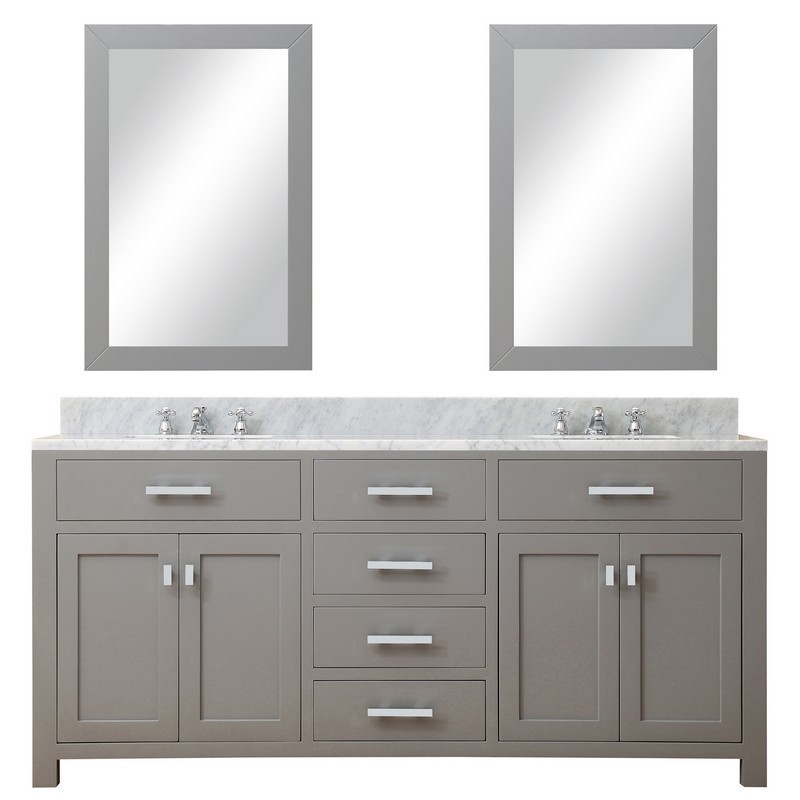 WATER-CREATION MS72CW01CG-R24000000 MADISON 72 INCH CASHMERE GREY DOUBLE SINK BATHROOM VANITY WITH 2 MATCHING FRAMED MIRRORS