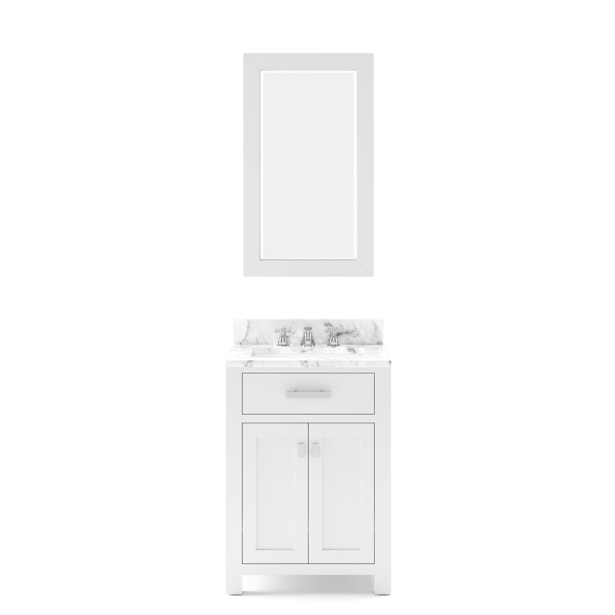 WATER-CREATION MS24CW01PW-R21000000 MADISON 24 INCH PURE WHITE SINGLE SINK BATHROOM VANITY WITH MATCHING FRAMED MIRROR