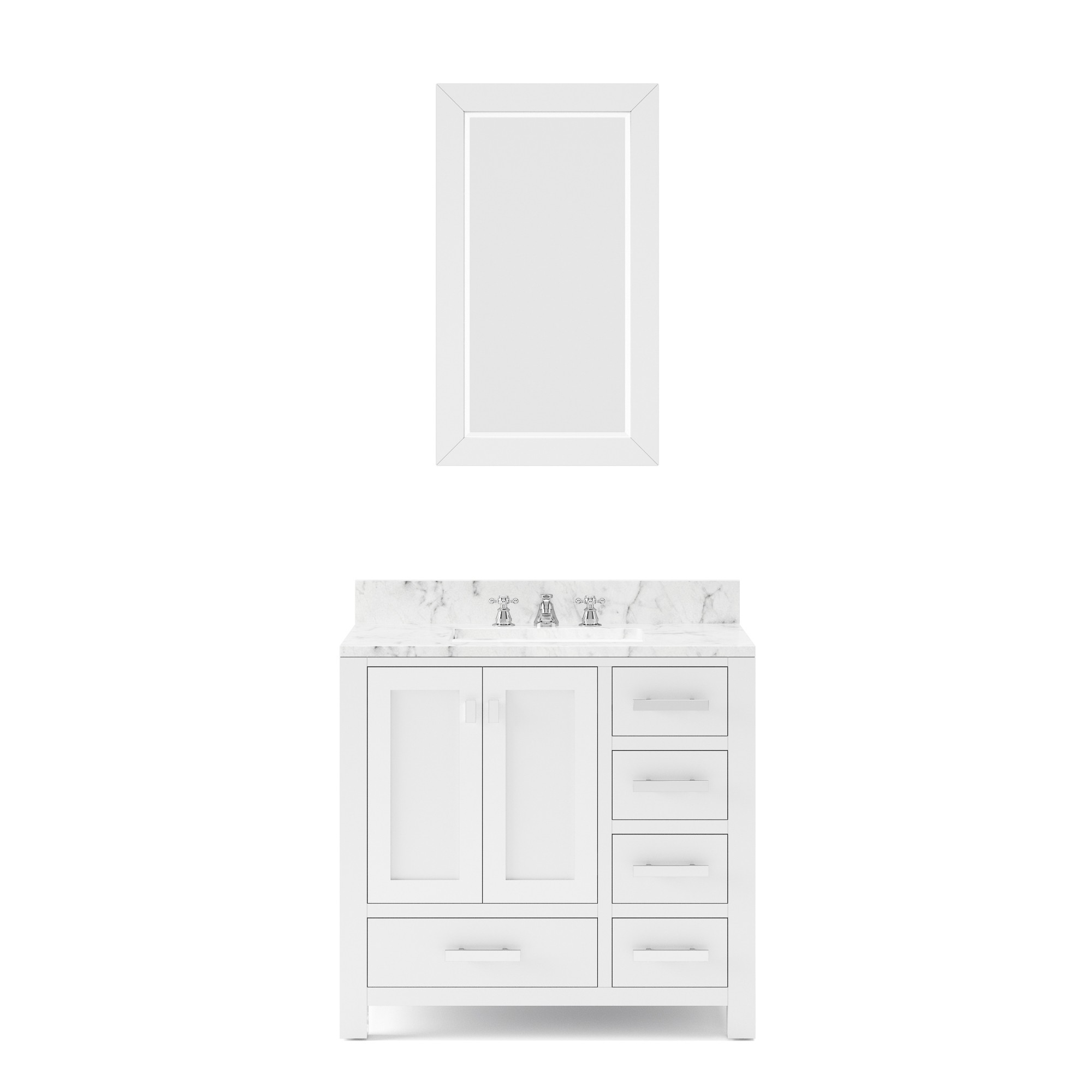 WATER-CREATION MS36CW01PW-R24BX0901 MADISON 36 PURE WHITE SINGLE SINK BATHROOM VANITY WITH MATCHING MIRROR AND FAUCET