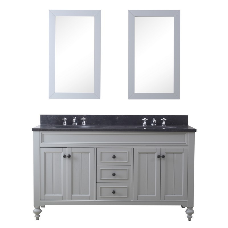 WATER-CREATION PO60BL03EG-R21BX0901 POTENZA 60 INCH EARL GREY DOUBLE SINK BATHROOM VANITY WITH 2 MATCHING FRAMED MIRRORS AND FAUCETS