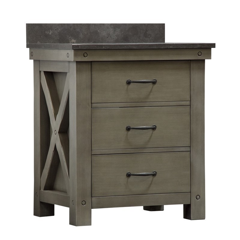 WATER-CREATION AB30BL03GG-000BX1203 ABERDEEN 30 INCH GRIZZLE GREY SINGLE SINK BATHROOM VANITY WITH FAUCET WITH BLUE LIMESTONE COUNTER TOP