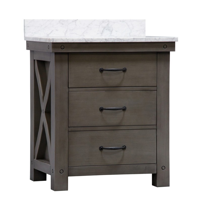 WATER-CREATION AB30CW03GG-A24000000 ABERDEEN 30 INCH GRIZZLE GREY SINGLE SINK BATHROOM VANITY WITH MIRROR WITH CARRARA WHITE MARBLE COUNTER TOP
