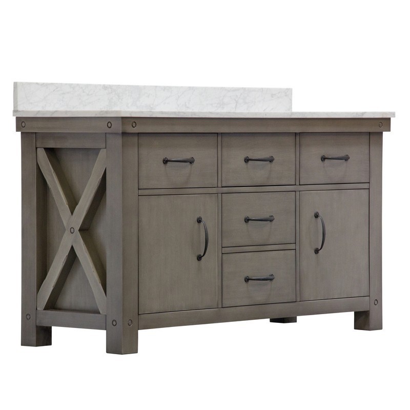 WATER-CREATION AB60CW03GG-000000000 ABERDEEN 60 INCH GRIZZLE GREY DOUBLE SINK BATHROOM VANITY WITH CARRARA WHITE MARBLE COUNTER TOP