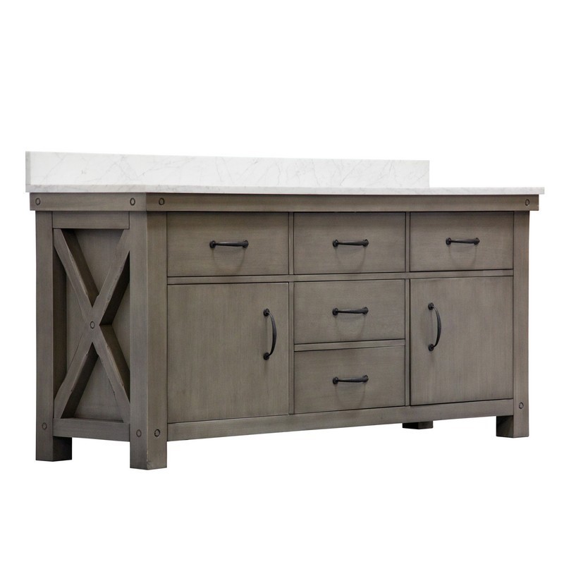 WATER-CREATION AB72CW03GG-A24000000 ABERDEEN 72 INCH GRIZZLE GREY DOUBLE SINK BATHROOM VANITY WITH MIRRORS AND CARRARA WHITE MARBLE COUNTER TOP