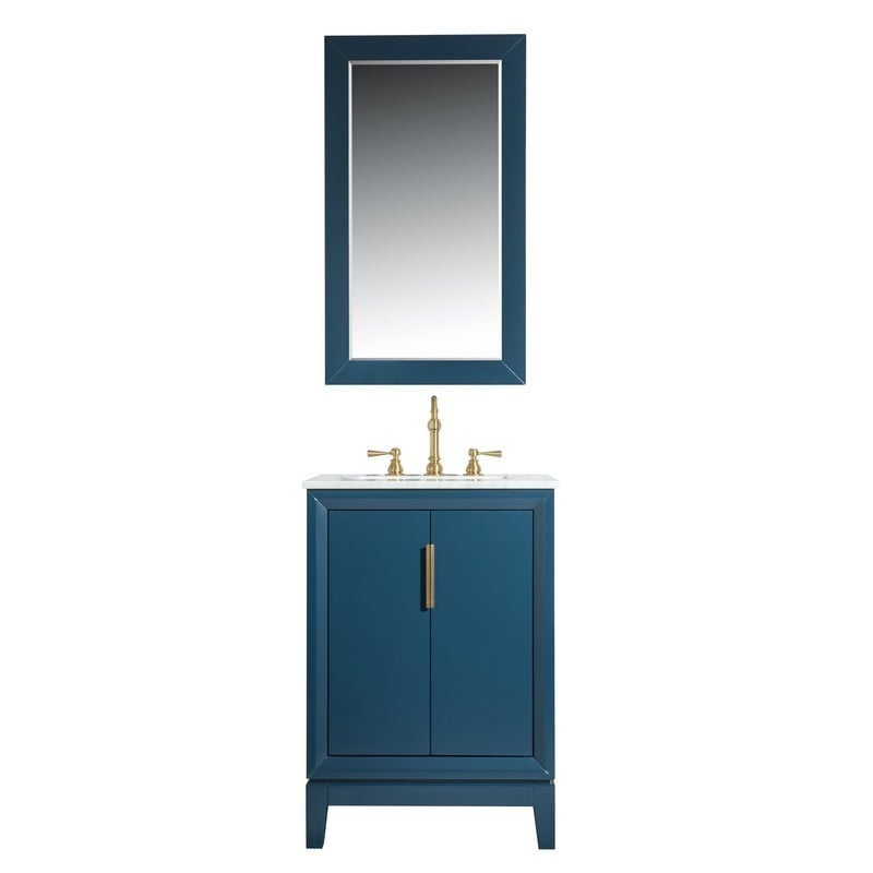 WATER-CREATION EL24CW06MB-R21000000 ELIZABETH 24 INCH SINGLE SINK CARRARA WHITE MARBLE VANITY IN MONARCH BLUE WITH MATCHING MIRROR