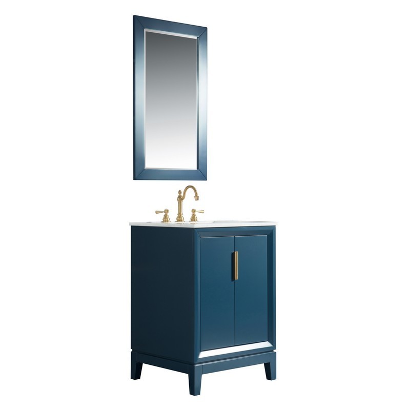 WATER-CREATION EL24CW06MB-R21FX1306 ELIZABETH 24 INCH SINGLE SINK CARRARA WHITE MARBLE VANITY IN MONARCH BLUE WITH MATCHING MIRROR AND LAVATORY FAUCET