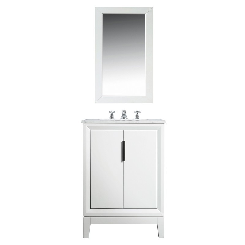 WATER-CREATION EL24CW01PW-R21000000 ELIZABETH 24 INCH SINGLE SINK CARRARA WHITE MARBLE VANITY IN PURE WHITE WITH MATCHING MIRROR