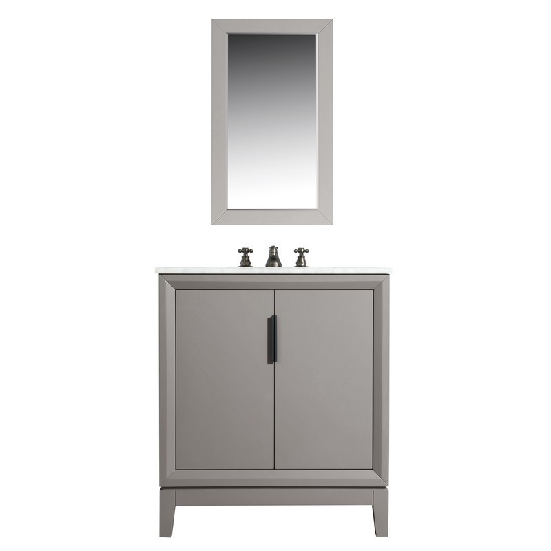 WATER-CREATION EL30CW03CG-R21BX0903 ELIZABETH 30 INCH SINGLE SINK CARRARA WHITE MARBLE VANITY IN CASHMERE GREY WITH MATCHING MIRROR AND LAVATORY FAUCET