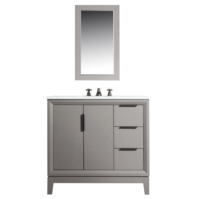 WATER-CREATION EL36CW03CG-R21BX0903 ELIZABETH 36 INCH SINGLE SINK CARRARA WHITE MARBLE VANITY IN CASHMERE GREY WITH MATCHING MIRROR AND LAVATORY FAUCET