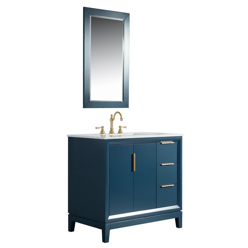 WATER-CREATION EL36CW06MB-000TL1206 ELIZABETH 36 INCH SINGLE SINK CARRARA WHITE MARBLE VANITY IN MONARCH BLUE WITH LAVATORY FAUCET