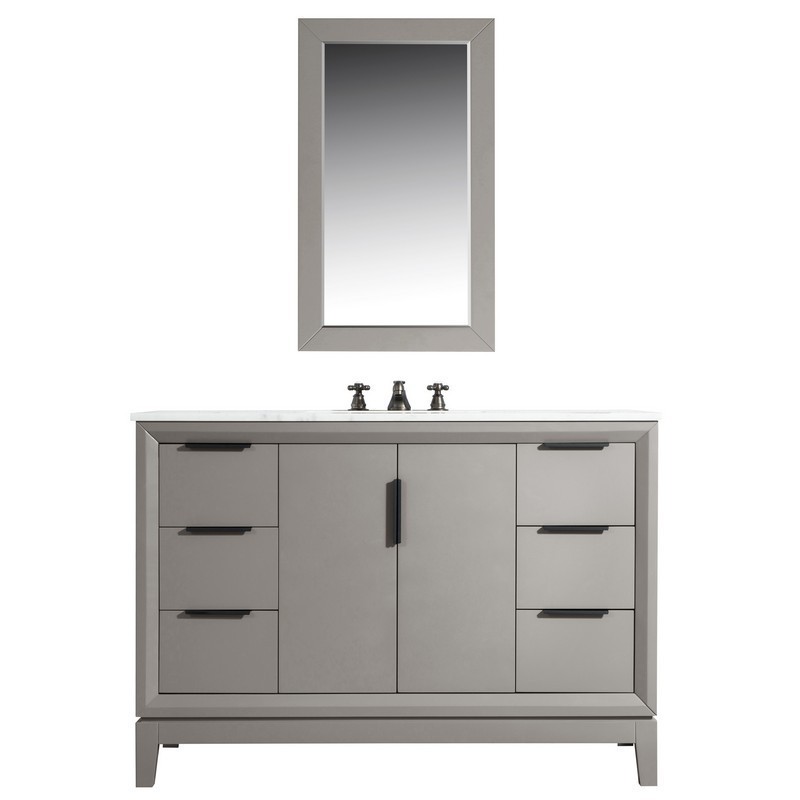 WATER-CREATION EL48CW03CG-R21BX0903 ELIZABETH 48 INCH SINGLE SINK CARRARA WHITE MARBLE VANITY IN CASHMERE GREY WITH MATCHING MIRROR AND LAVATORY FAUCET
